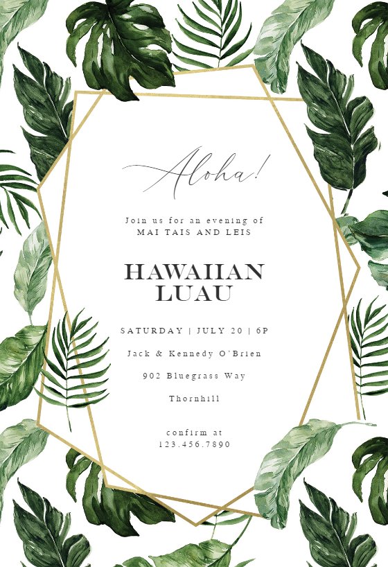 Tropical Leaves Luau Party Invitation Template Greetings Island